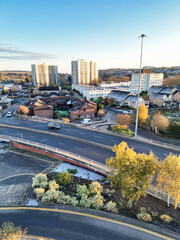 Beautiful High angle View of Central Luton City of England UK. December 1st, 2023