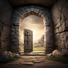 doorway to the castle,stone,architecture,arch,door,old,building,castle,wall,Ai generated 