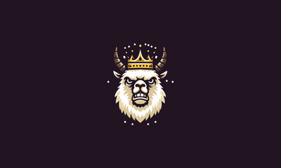 head lama angry wearing crown vector logo flat design