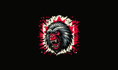 head baboon angry with flag canada vector artwork design