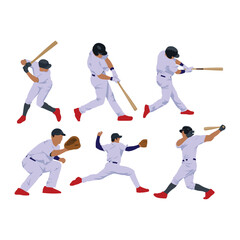 Fototapeta na wymiar Baseball Player Stylized Posed Vector Set