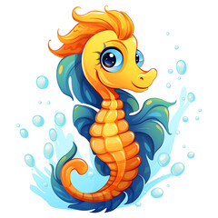cute seahorse with big eyes clipart kids illustration for sticker and tshirt design with transparent background - obrazy, fototapety, plakaty