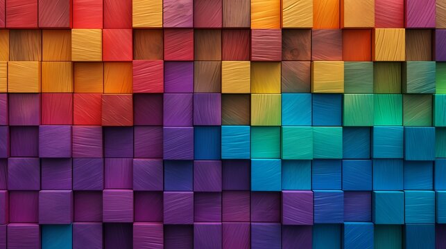 Fototapeta Colorful wooden cubes background. 3d render illustration. Abstract background.
