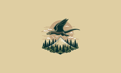 Obraz premium flying dragon on mountain forest vector flat design