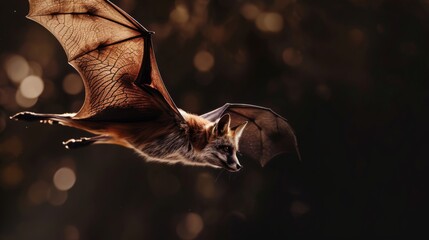 A real bat with visible wings and ears is captured in flight, creating an image of a mythical flying creature.