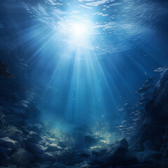 Fototapeta na wymiar Serene Underwater Seascape with Sunlight Streaming Through Water