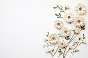 Obraz premium Paper cut flowers and leaves, Fresh spring nature background. Floral banner, poster, flyer template with copy space.