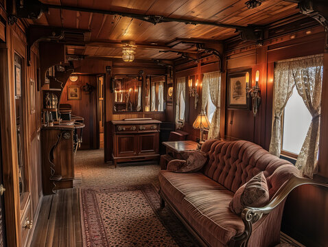 The interior of an old train compartment