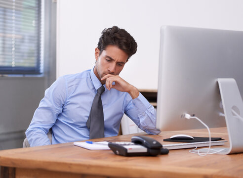 Business man, burnout and thinking at work with paralegal in office, stress about job and overworked. Disappointed, depression and pressure with tired employee at desk, crisis or disaster with sad