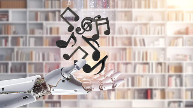 ai robot hand hold music notes 