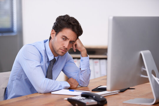 Business man, burnout and angry at work with paralegal in office, thinking of stress of job and overworked. Depression, sad and pressure with tired employee at desk, crisis or disaster with fail