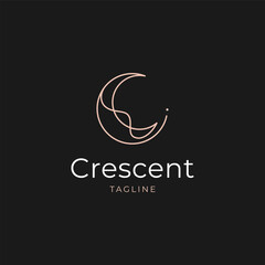 crescent moon and star logo design line icon vector in luxury style outline linear, ramadan kareem, crescent moon and star illustration