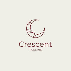 Crescent moon lunar line art style logo icon design template