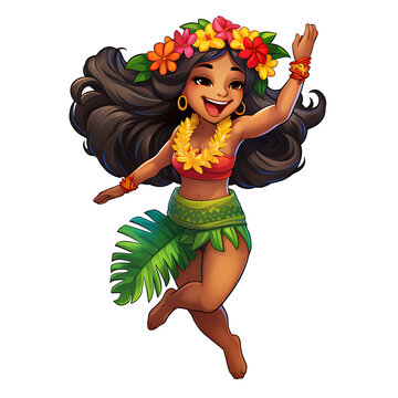 cute hawaii lady smiling clipart kids illustration with transparent background