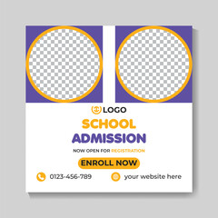 Creative modern school admission education social media post design template