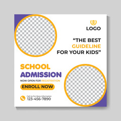 Creative modern school admission education social media post design template