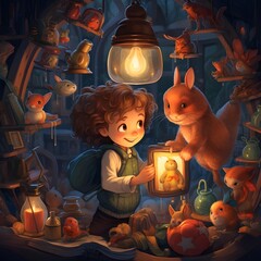A whimsical illustration for a children's book with charming characters and enchanting details