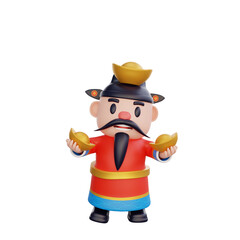 3D illustration of God of Wealth pose, Chinese New Year concept