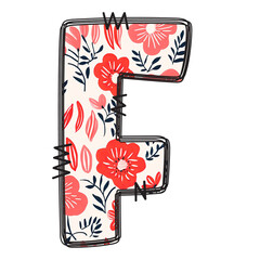 Floral Alphabet Letter and Number Art, Colorful Typography Design