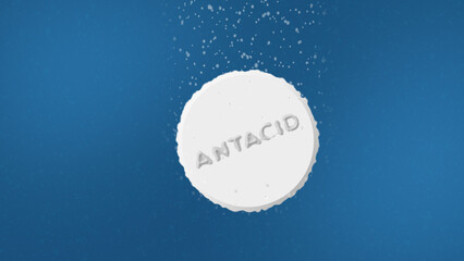 Effervescent Tablet with Antacid Text Dissolving in Water