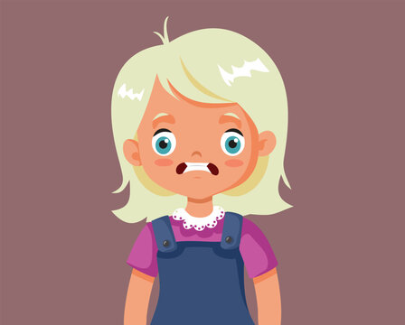 Vector Stressed Little Girl Feeling Overwhelmed and Unhappy. Young child being terrified feeling nervous and afraid 

