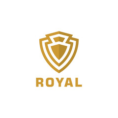 golden royal shield logo design Premium Vector