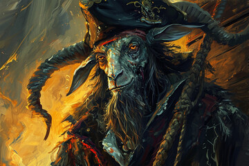 zombie goat pirate illustration - obrazy, fototapety, plakaty