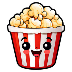 cute kawaii popcorn clipart illustration with transparent background for sticker design