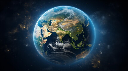Obraz premium Earth planet in outer space. Solar system element. Satellite photo. Generated AI.