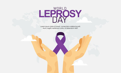 World Leprosy Day Awareness Month with Hands and a Purple Ribbon Vector Illustration