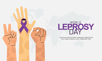 World Leprosy Day Awareness Month with Hands and a Purple Ribbon Vector Illustration