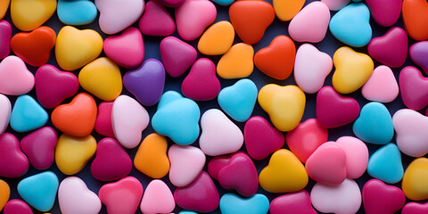  heart shape candy Many colorful hearts background. Valentines day concept vector seamless realistic hearts pattern. love passion and valentine day.AI Generative