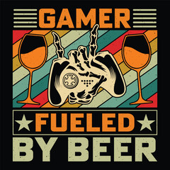 Gamer Fueled By Beer Video Game T-Shirt Design Vector Graphic Gaming
