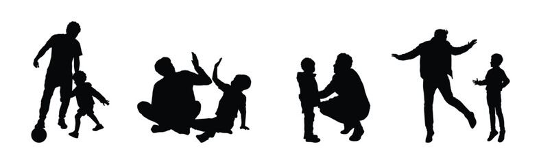 Vector collection of father and kids walking silhouettes.