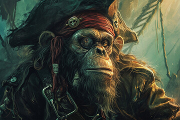 zombie monkey pirate illustration - obrazy, fototapety, plakaty