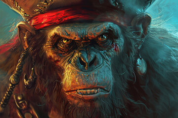 Naklejka premium zombie monkey pirate illustration