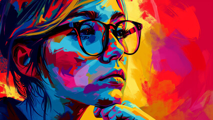 Expressive Pop Art Self-Portrait Vibrant Colors and Thoughtful Themes