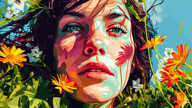 Vibrant Harmony Pop Art Self-Portrait in Nature