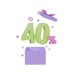 Gift Box Open with 40 Percent Off 3d illustration