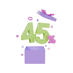 Gift Box Open with 45 Percent Off 3d illustration