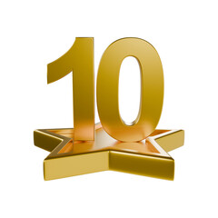 Golden Star Number 10 Podium 3d illustration