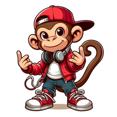 hiphop monkey character cartoon on transparent background