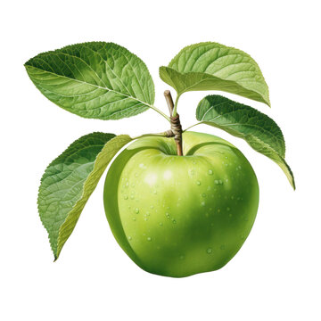 Watercolor green apple with leaf
