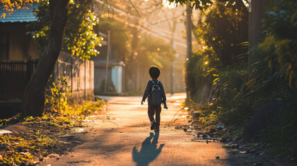 a kid walking to go home after school class