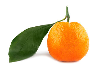Mandarin Tangerine Orange with leaves isolated on white background, Orange fruit on white background with clipping path.