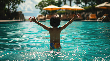 kid ready to swim at swimming pool