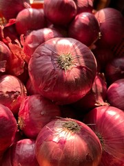 Red Indian Onions Close up in Sunlight