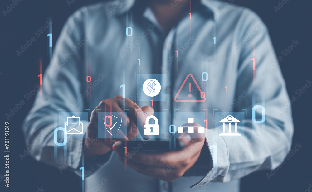 Poster Cybersecurity concept, user privacy security and encryption, secure internet access Future technology, screen padlock. Internet network data protection, anti hacker, cybercrime,bank.