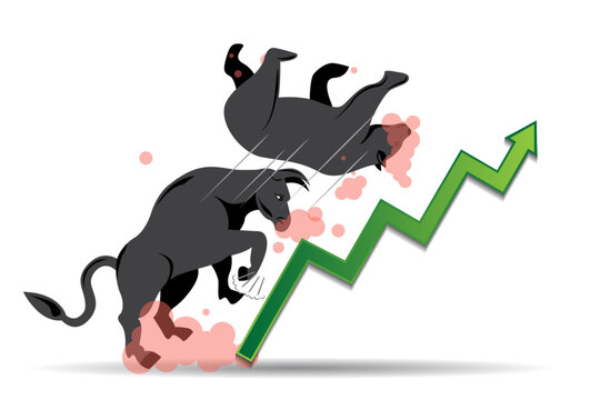 stock market up bear and bull fight vector