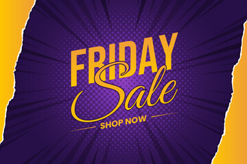 Fototapeta premium comic style promotional banner of friday sale with torn paper vector